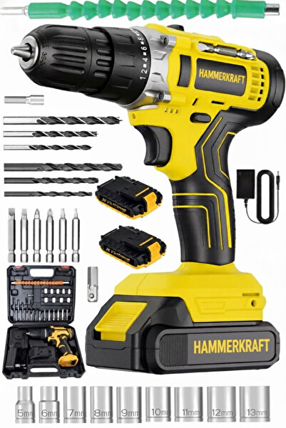 HAMMERKRAFT Alman Kraftx12 Alman Teknoloji Çift Akülü Şarjlı Matkap 24Parça S...
