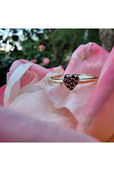 FasekGold Gümüş Yüzük - Love Kalp Şampanya Renkli Minimal Gümüş Yüzük-Hediye Düz Kol Minik Taşlı Gümüş Yüzük