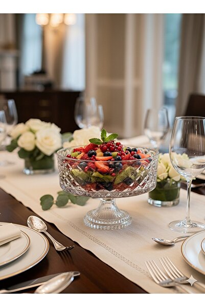 Kristal Ayz Home Footed Cut Glass Baklava Pattern Presentation Bowl 25cm