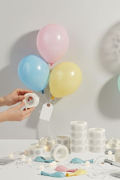 SkyPop Balon Bandı 100'lü Rulo 1 Adet Şeffaf Çift Taraflı, Doğum Günü, Özel G...