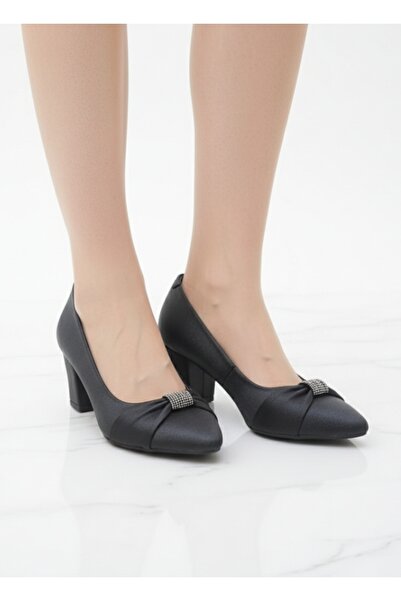Elit 641 Siyah Taş Detaylı 5 Cm Kadın Abiye Topuklu Ayakkabı