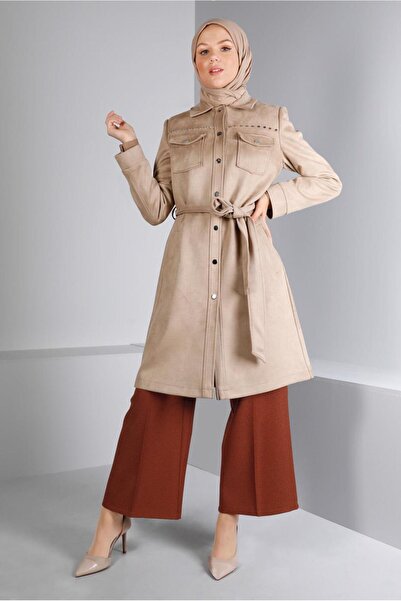 Alvina Zımba Detaylı Kuşaklı Süet Trençkot 10457