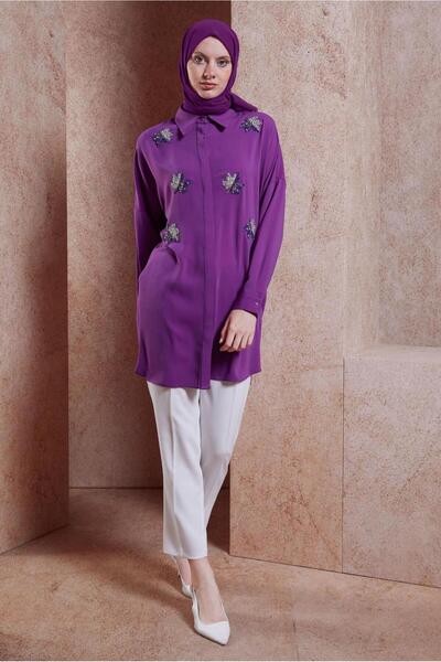 Alvina 44468-1 Model Hijab Tunic - Stone Detailed