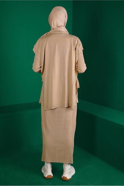 Alvina Πλεκτό Διπλό Φόρεμα με Πλισέ Λεπτομέρεια Δεσίματος - 43199