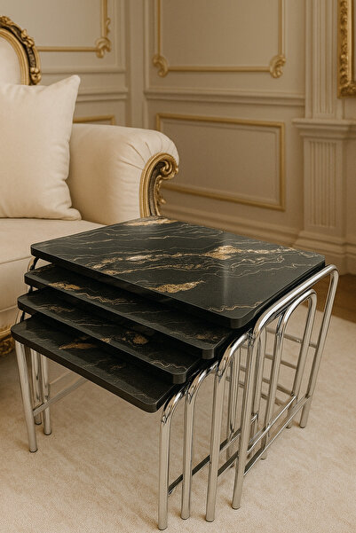 HOMEBELLA Florence Concept Krom Metal 4 Lü Lüks Zigon Sehpa Takımı