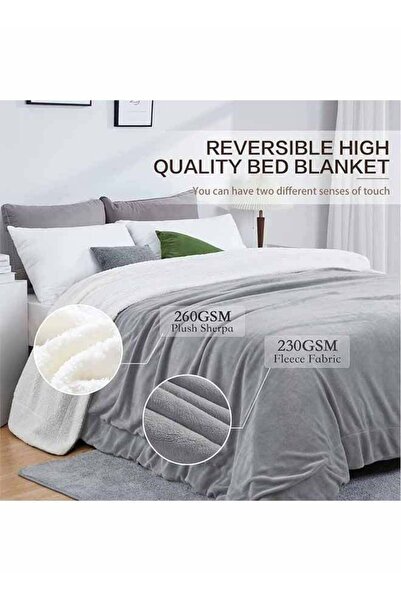 Bukela Sherpa Fleece Throw Blanket, Twin Size, Light Grey for Couch & Bed
