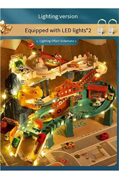 Generic Dinosaur Climbing Hills Race Track Playset with 10 Mini Vehicles