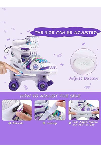 Arabest Girls Adjustable Roller Skates, 4-Size, 8 Light-Up Wheels