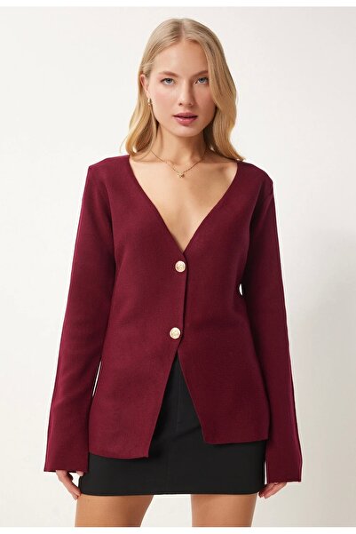 NATUFIAN STORE سترة نسائية تريكو فضفاضة ذات 2 أزرار وفتحة على شكل حرف V وأكما...