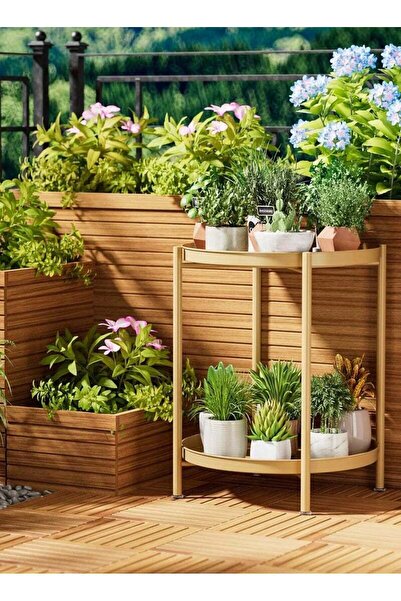 Arabest 2-Tier Round Side Table, Metal End Table with Removable Tray (Yellow)