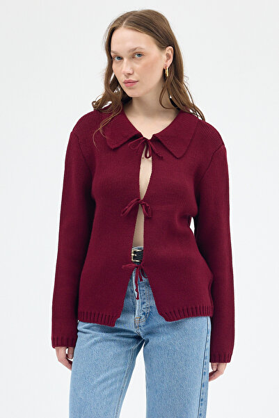 Rays 7095 Detaliu de legare frontală Cardigan Roșu Claret