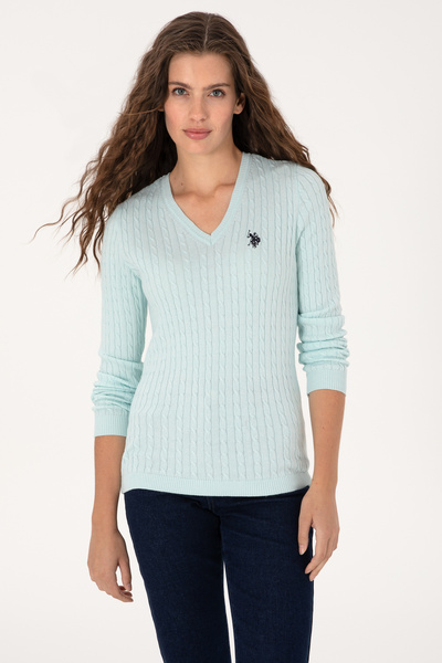 U.S. Polo Assn. Women's Mint V-Neck Basic Sweater 50313625-Vr253