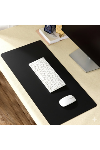 Deli Leather Mouse Pad, Large Desk Mat 70x35cm, Waterproof and Stain-Resistant (Black, Dual-Side)