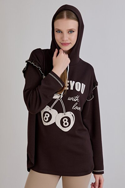 Sortie Φούτερ με κουκούλα Cherry με τύπωμα Καφέ