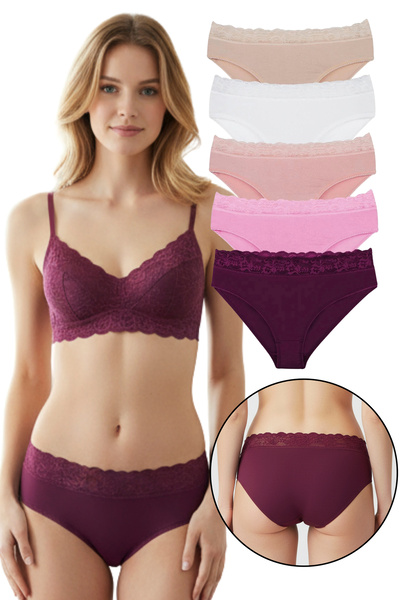 Sensu Γυναικείο Σετ εσώρουχο 5 τεμαχίων από οργανικό ύφασμα μπαμπού δαντέλα μέσης - Kts3081