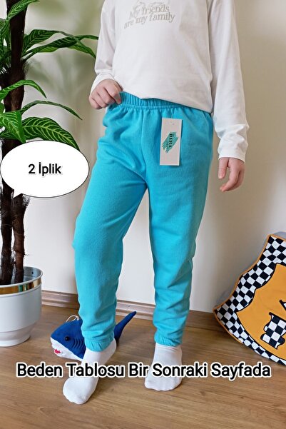 VİP BERA TEKSTİL Çocuk Turkuaz 2 İplik Şardonsuz Paçası Lastikli Kışlık Eşofman Altı