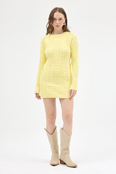 Rays 7330 Rochie tricotată cu gât rotund galben