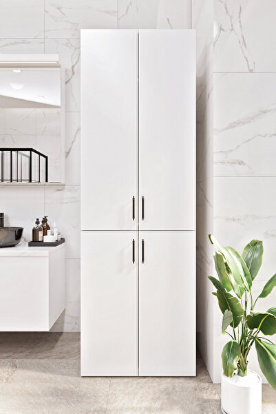 ASES Mobilya Esl0212 Çamaşır Makinası ve Kurutma Makinası Banyo Dolabı Beyaz