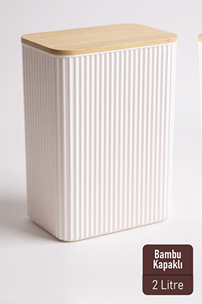 İronika 2 Liter Bamboo Lid Food Storage Container Kitchen Organizer