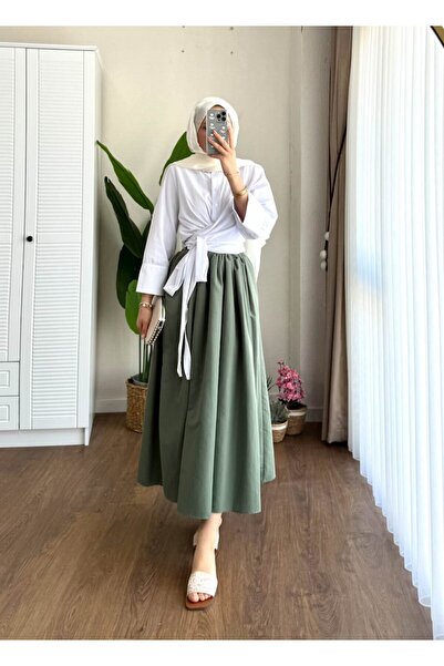 Miraydın Butik Women's Waist-Tie Belted Skirt Top Shirt M202 - White