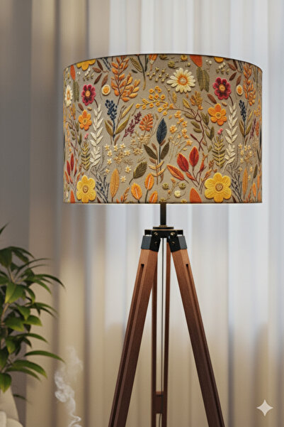 AdOz Lighting El Yapımı Sonbahar Çiçekleri Desenli Kumaş Lambader Başlığı ( Sadece Başlık )