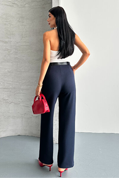 macharel jeans Kadın Kemerli Likralı Palazzo Pantolon