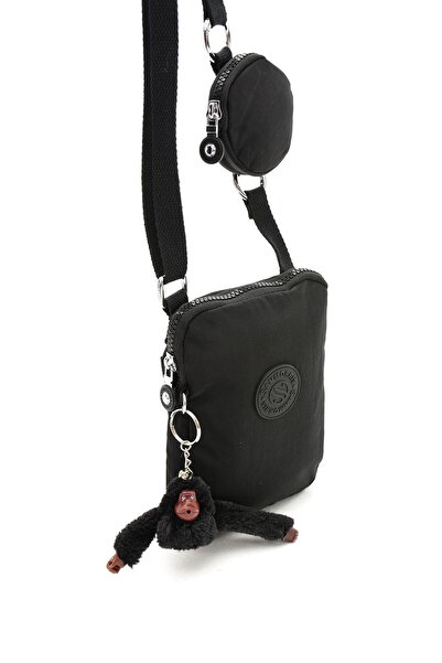 Sanmorris Black Water Resistant Crinkle Fabric Crossbody Bag with Coin Purse