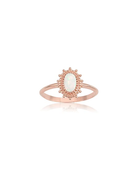 FasekGold Gümüş Yüzük - 0.80 Karat Vintage Güverseli Minimal Oval Opal Taşlı ...