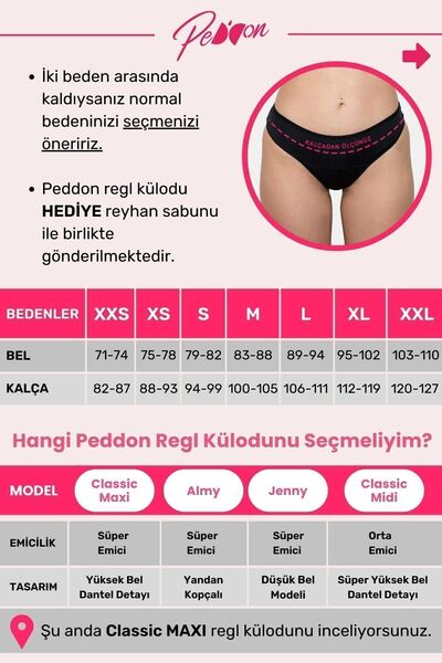 PEDDON Classic Maxi 2'li Fırsat Paketi Süper Emici Ultra Hijyenik Yıkanabilir Sızdırmaz Regl Külodu 2 Adet