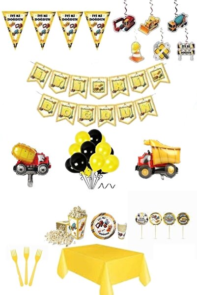 DÜVENCİ TİCARET Σετ γενεθλίων με θέμα την κατασκευή, έτοιμο για χρήση