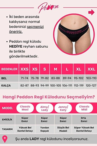 PEDDON Model Lady Comfort - Pachet de 3 bucăți, ultra igienic, mărime reglabilă, chiloți menstruali 3 buc.