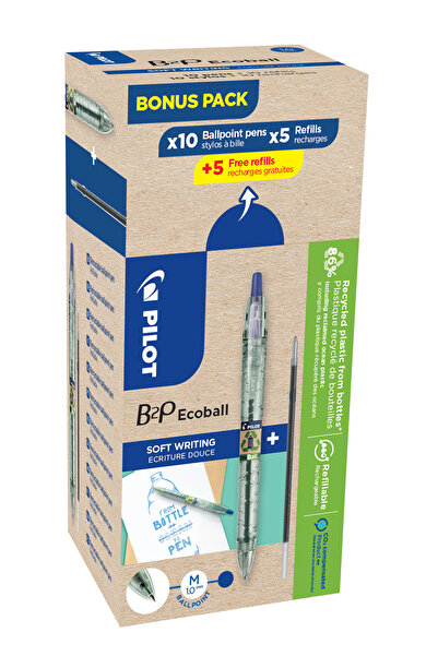 Pilot Set de 10 pixuri B2P Ecoball Begreen 1.0 mm + 10 rezerve albastre B2P E...