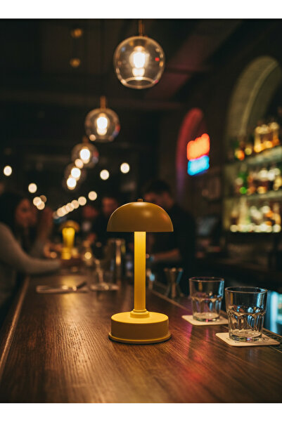 retroline Şarjlı Dekoratif Ambiyans Premium Masa Lambası - Uzay Hardal Sarısı