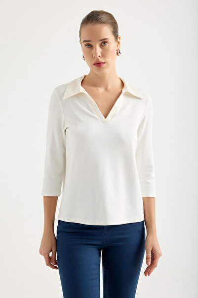 Masha Kate Bluză tricotată cu guler din satin