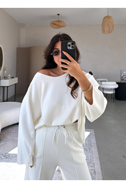 Mars Geniş Yaka Modal Bluz - Palazzo Pantolon Takım