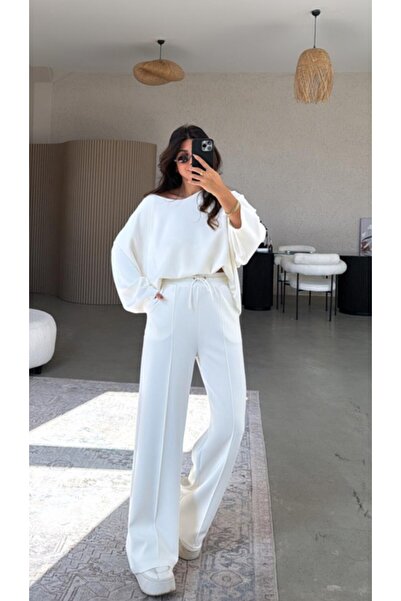 Mars Geniş Yaka Modal Bluz - Palazzo Pantolon Takım