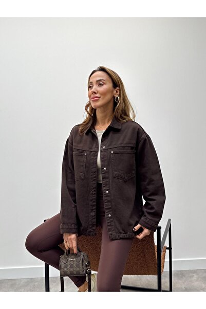 Maldia Shop Γυναικείο πουκάμισο από ύφασμα Gabardine με λεπτομέρεια τσέπης σε καφέ χρώμα