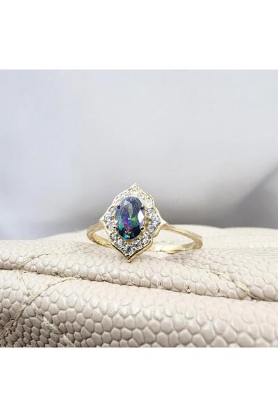 FasekGold Vintage Mistik Topaz Sarı Gümüş Evlilik Teklifi Hediye 925 Ayar Gümüş Yüzük -Evlilik Teklifi Yüzük