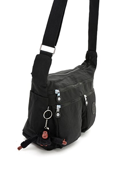 Sanmorris Large Size Black Crinkle Shoulder Bag - Water Resistant