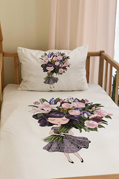 milroma Çiçekli Kız Desen Baskılı Tek Kişilik 140x220 cm Dekoratif Yatak Örtüsü