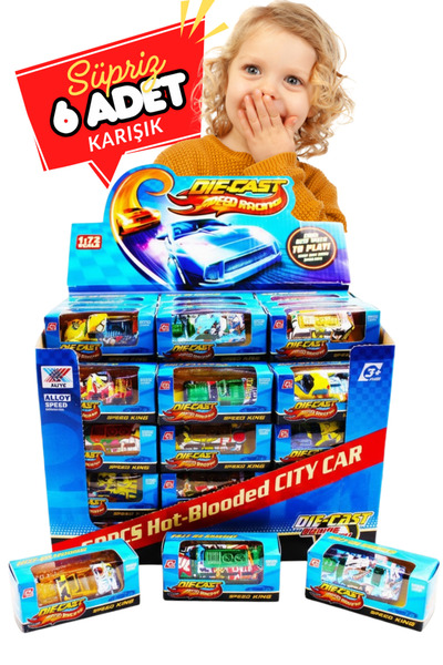 viyolmarketim 6’lı Sürpriz Metal Araba Seti – 6 Adet Sürpriz Model, Kutulu, K...