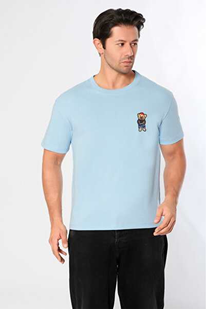 CNT Men's Oversize Crew Neck T-Shirt 100% Cotton Comfortable Fit Tedy Teddy Bear Detail - Daily Basic Tshirt