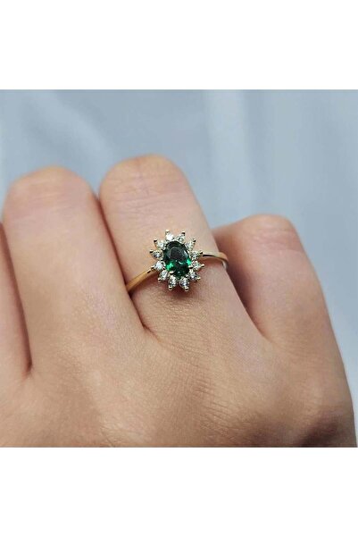 FasekGold 1.05 Karat Zümrüt Yeşili Taşlı 0.30karat Pırlanta(signty)taşlı Vintage Tasarım 925 Ayar Gümüş Yüzük