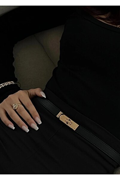 Descoin Μαύρη χρυσή κλειδαριά με ραμμένη ζώνη. Γυναικεία ζώνη, ζώνη φορέματος, ζώνη παλτό, ζώνη παντελονιού