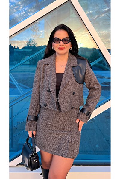 Butik ÇİZGİLİ BALIK SIRTI DESEN CEKET