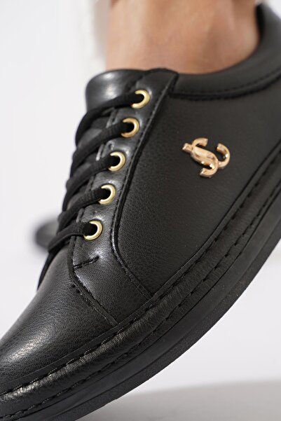 Moda Pie Mosen Vardola Tabanlı Kadın Spor Ayakkabı Siyah Cilt