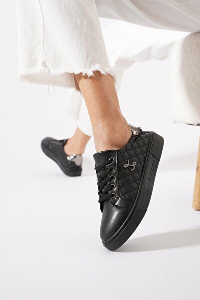Moda Pie Erasle Side Piping Women's Sports Shoes Black Leather