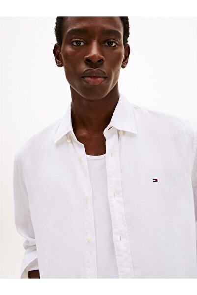 Tommy Hilfiger PIGMENT DYED LI SOLID RF SHIRT Erkek Beyaz Gömlek - MW0MW34602
