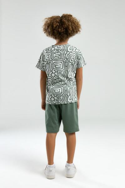 Arnetta Waiter Boy's Patterned Crew Neck Short Sleeve Shorts Pajamas Suit