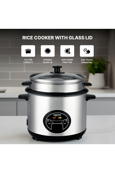 Ogera طباخ أرز كهربائي ٣ في ١ OG9500RC | وعاء داخلي غير لاصق سعة ١.٨ لتر مع غ...
